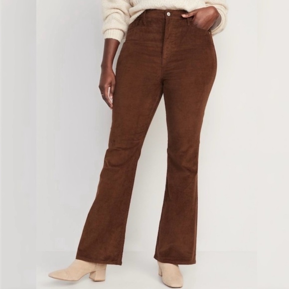 Old Navy Corduroy Pant High Flare Casual Retro Boho Classic Academia Brown 16 - Picture 1 of 11